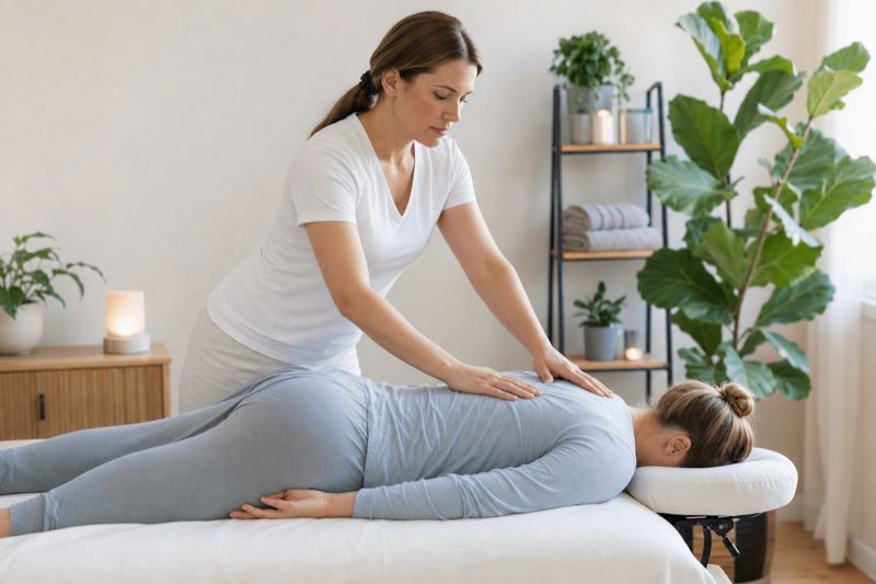 Massagem relaxante nas costas em ambiente de spa