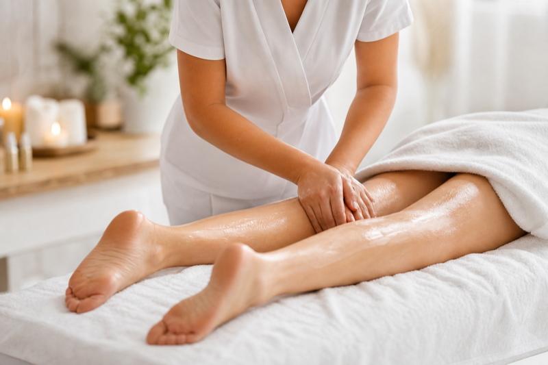 Massagem estética corporal em spa com toques firmes