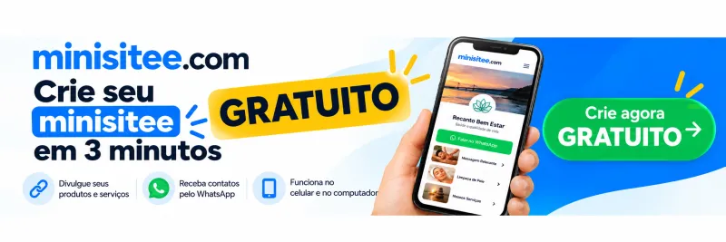 minisitee.com: crie seu minisitee gratuito em 3 minutos. Divulgue seus produtos e serviços, receba contatos pelo WhatsApp e funcione no celular e no computador. Crie agora, gratuito.